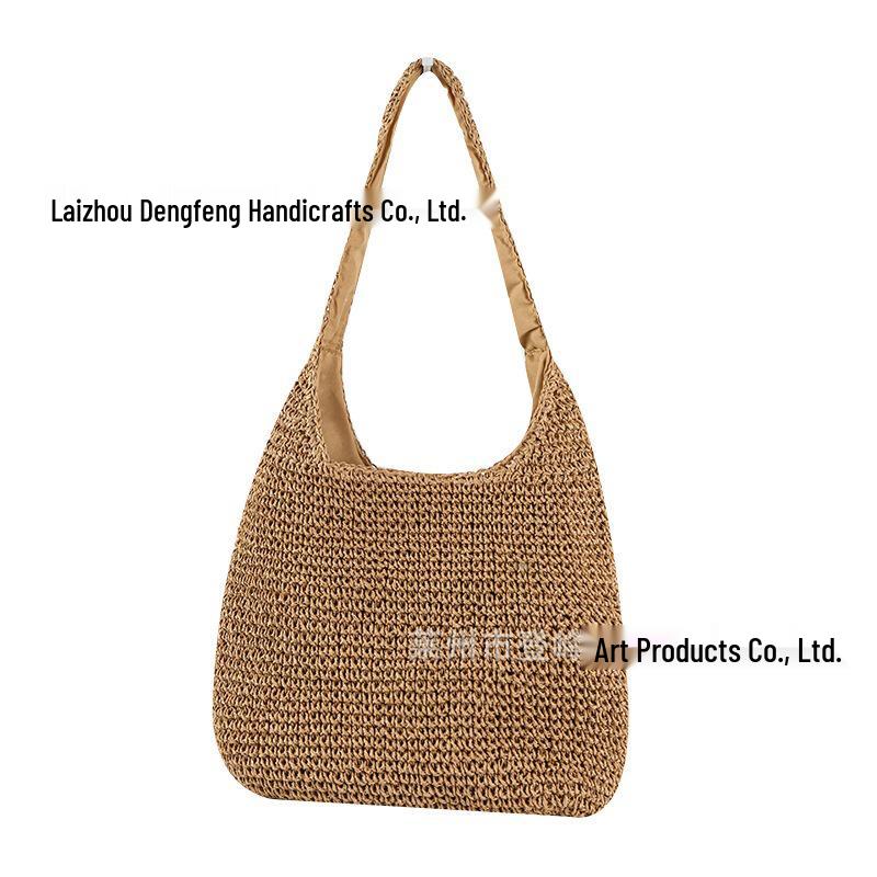 

2026 New versatile Mori-style straw woven bag, handmade for women. Casual, large-capacity shoulder bag perfect for beach outings. Khaki Single Handle [with Lining]