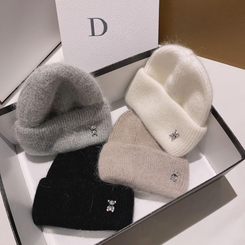 Warm Cute Bear Knit Beanie Soft Rabbit Hair Winter Hat Women Outdoor