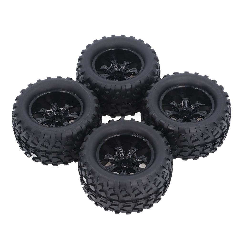 4PCS Rubber Tires with M4 Lock Nuts 12mm Hex Hub 7 Spoke Rim Wheel Tire for 110 RC Off Road Truck