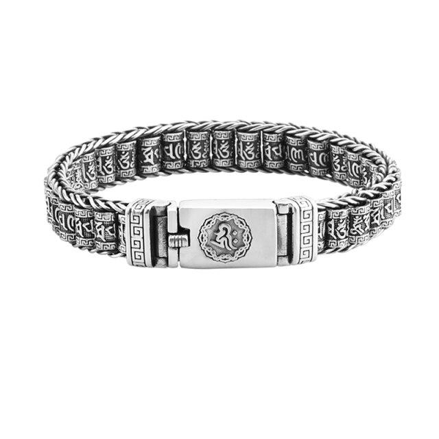 

Новые серебряные паспарту ручной работы, переводные бусины для мужчин и женщин, браслет, винтажный буддийский шестисимвольный мантровый поворотный цилиндр, цепочка 18cm