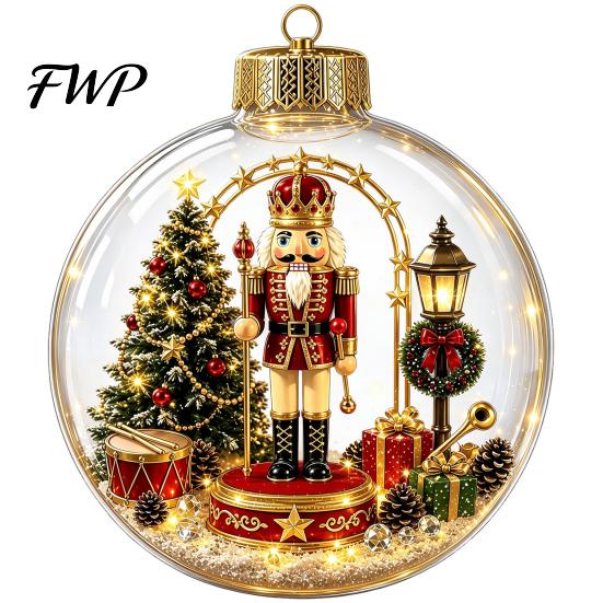 Christmas Theme Hanging Charms Tree Crystal Ball Pendant with LED Light, Built-in Christmas-themed Durable Acrylic Holiday Pendants Pattern