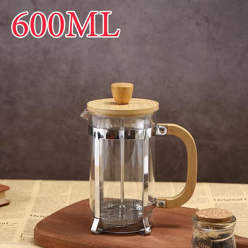 350/600ml French Press Coffee Maker,Durable Bamboo Lid Handle Coffee Pot With Filter System,Heat Resistant BPA-Free Glass Teapot
