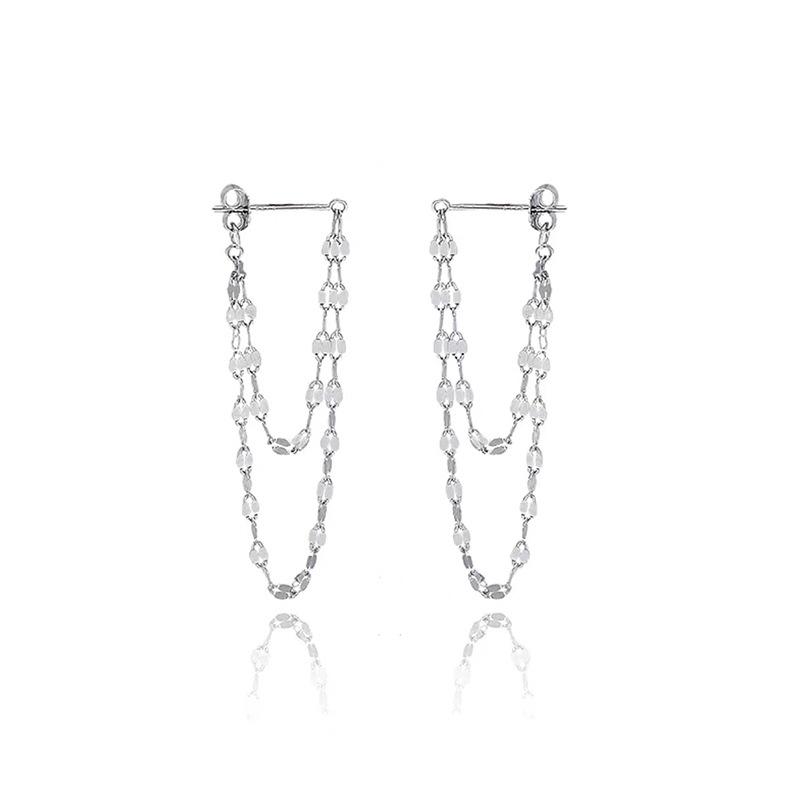 

VOQ Silver Color Lip O Chain Tassel Earrings Women s Rear Hanging Double Chain Earrings Summer Beach Party Jewelry