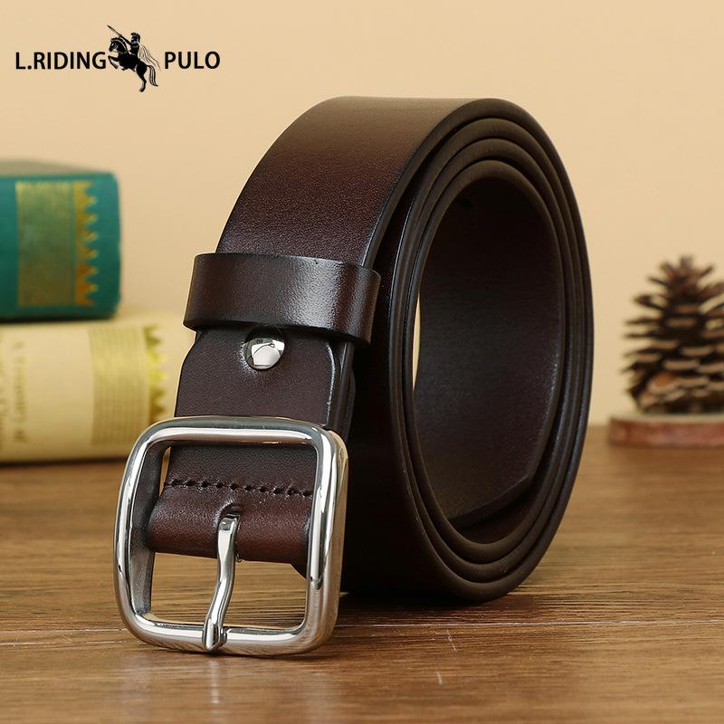 Stainless Steel Buckle Belt for Men, Genuine Leather Pin Buckle, Top Layer Cowhide, Korean Style, Retro Fashion, Trendy, Versatile Casual Trouser Belt