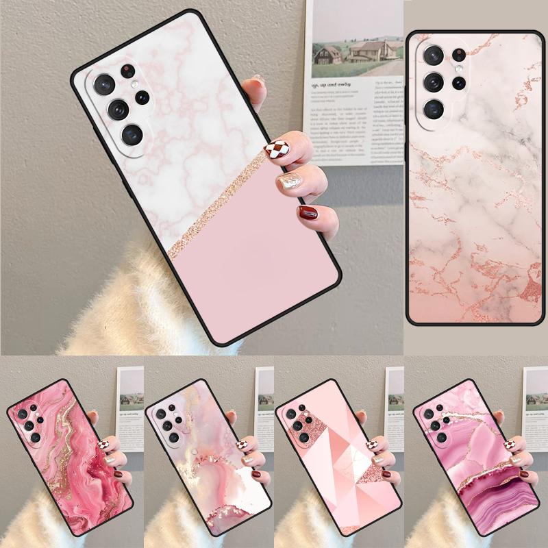 Pink Gold Marble Art Phone Case Cover For Samsung Galaxy S24 S25 Ultra S21 S22 Ultra S10E Note 10 Plus Note 20 FE S23