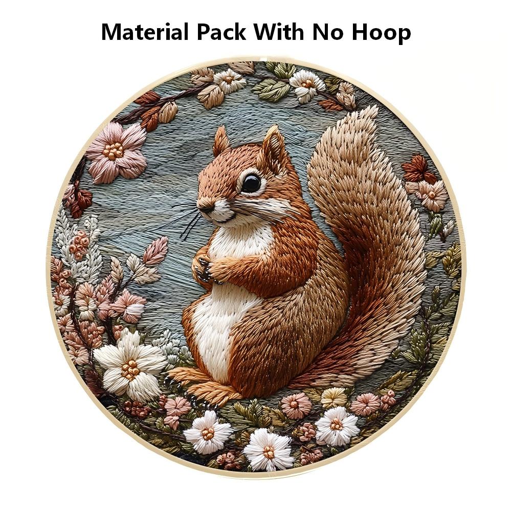 Squirrel Embroidery Kit for Beginners Pre-Printed DIY Craft Set with Hoop Handmade Craft Gift for Adults Punch Needle Kit