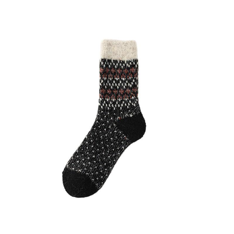 Wool Warm Retro Socks Women'S Medium Tube Socks Thickened And Velvet Ethnic Style Winter Stockings Women'S Pile