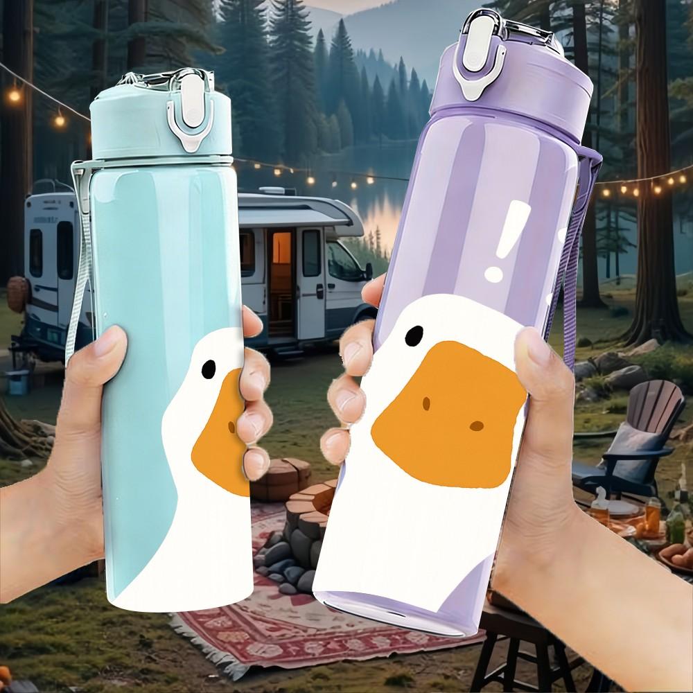 1PC Simple White Duck Head Graphic 750ml Color Plastic Sports Water Bottle Leakproof Flip Straw Lid For Sports Office Home Use