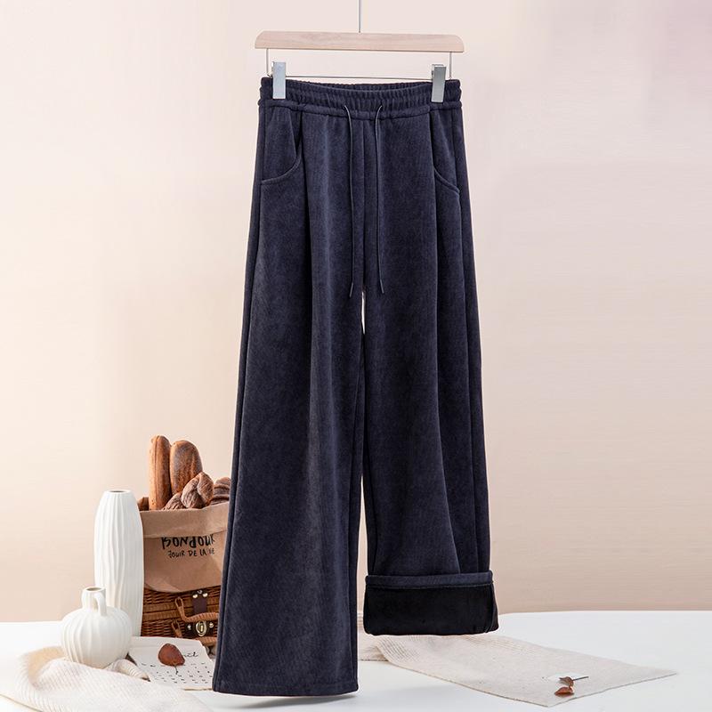 G-Samt Weitbeinige Hosen Damen Herbst und Winter Verdickt Lässig Gerade Hosen Hohe Taille Locker Gestrickt Europäischer Baumwollsamt Yamamoto Hosen