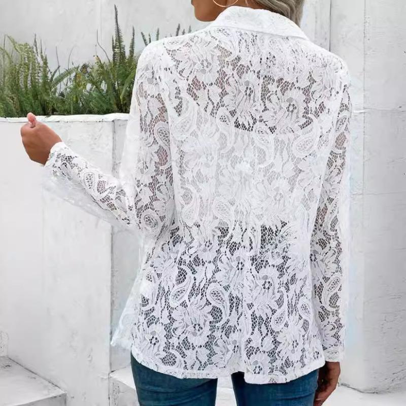 Large Floral Patterned Open Top Suit Jacket, Elegant Summer and Spring Long Sleeved Jacket, Women's Plus Size Clothing