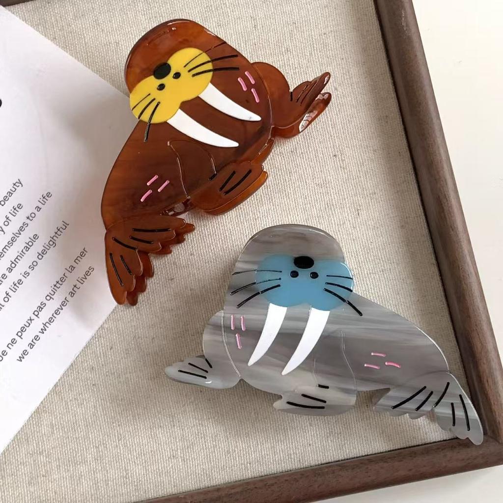 1pc Sea Creature Shape Hair Clip, Fun Walrus Acetate Hair Clip, Cute Hair Accessory, Women's Large Hair Shark Clip