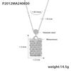 Minimalist Rectangular Plaid Pendant Necklace: Diamond-Studded Clavicle Chain In 18K Gold-Plated Titanium Steel.