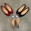 Leather retro gentle wind bow ballet shoes French silver round head flat bottom light mouth single shoes soft sole grandma shoes