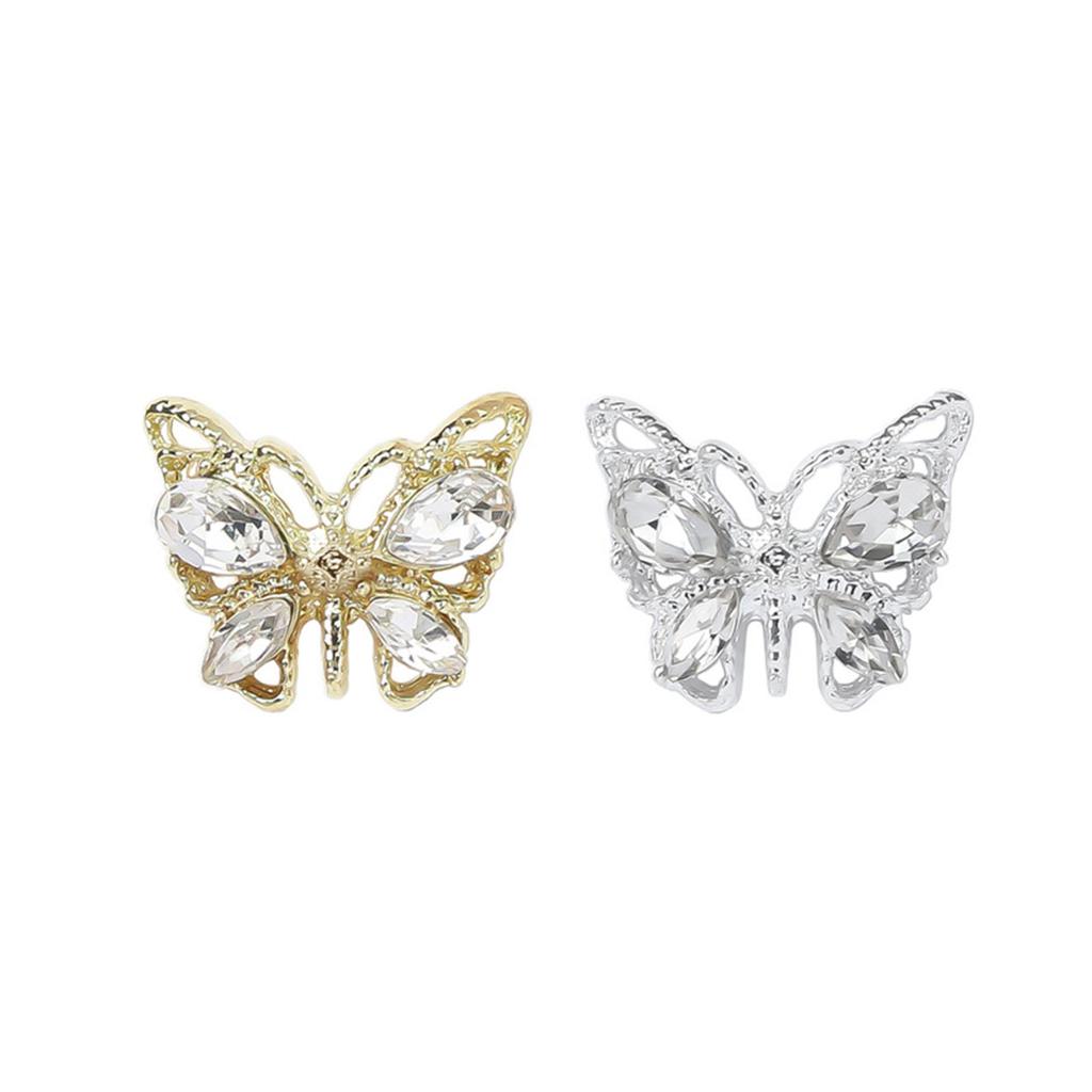 10Pcs Shiny Alloy Butterfly Nail Charms Metal Butterfly Nail Gems Nail Rhinestone 3D Gold Silver Nail Charm Nail Jewelry