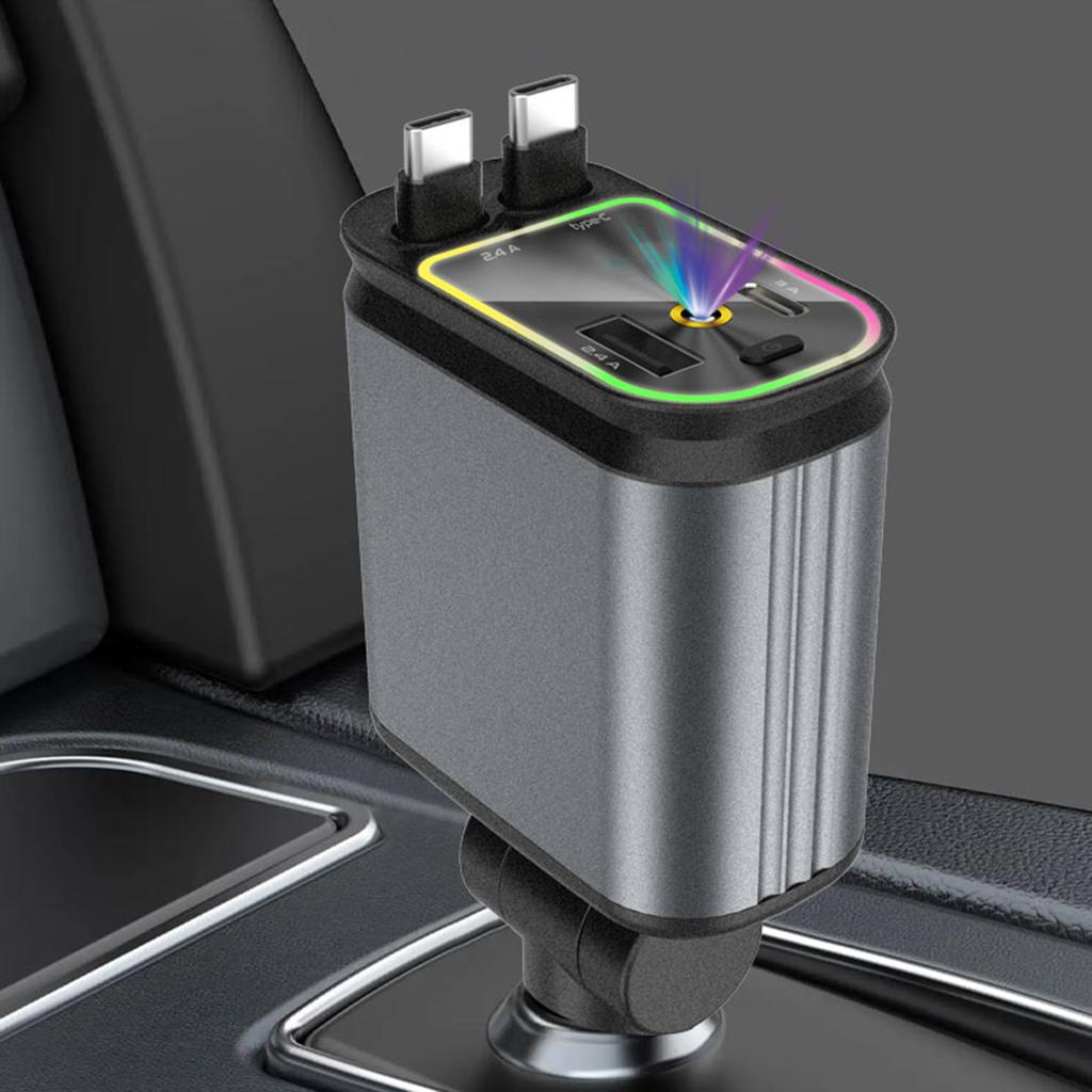 Car Charger 180 Degree Adjustable Car Charging Adapter with Star Projector Light Double USB C & USB A Fast Car Charger