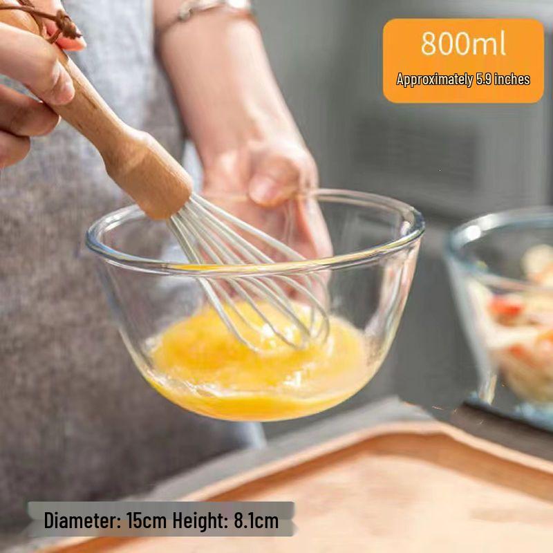 Large Transparent Borosilicate Glass Mixing Bowl: Non-Stick, High Temperature Resistant, Perfect for Salads, Baking, and Egg Beating