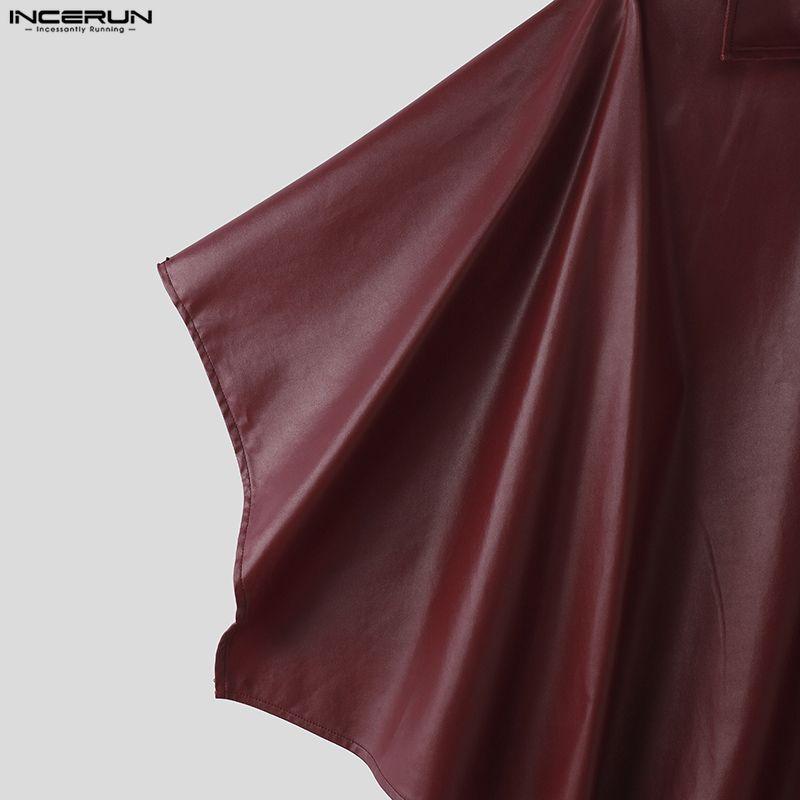 INCERUN Men Autumn Winter PU Leather Cloaks Casual Loose Warm Cape Coats