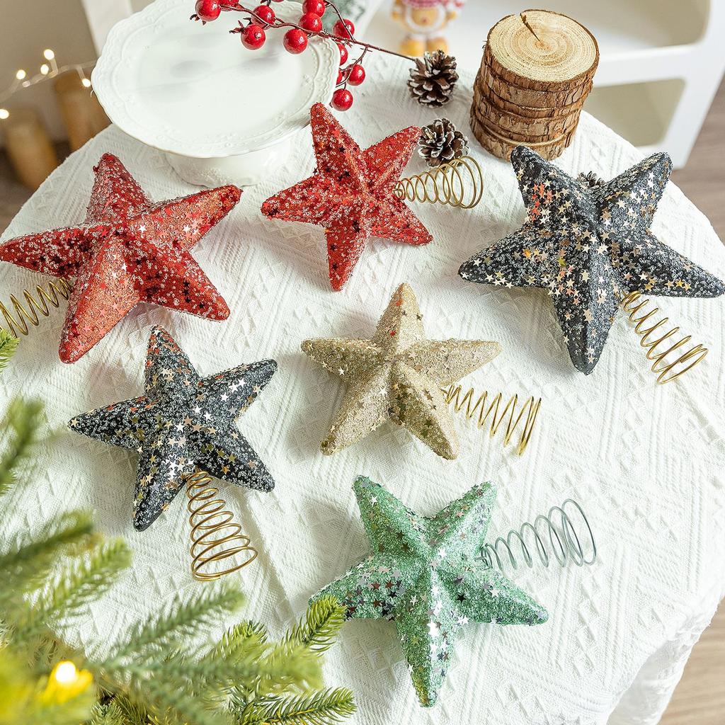 New Christmas tree top star decoration Sticky pink diamond scene foam pentagram Christmas tree top decoration