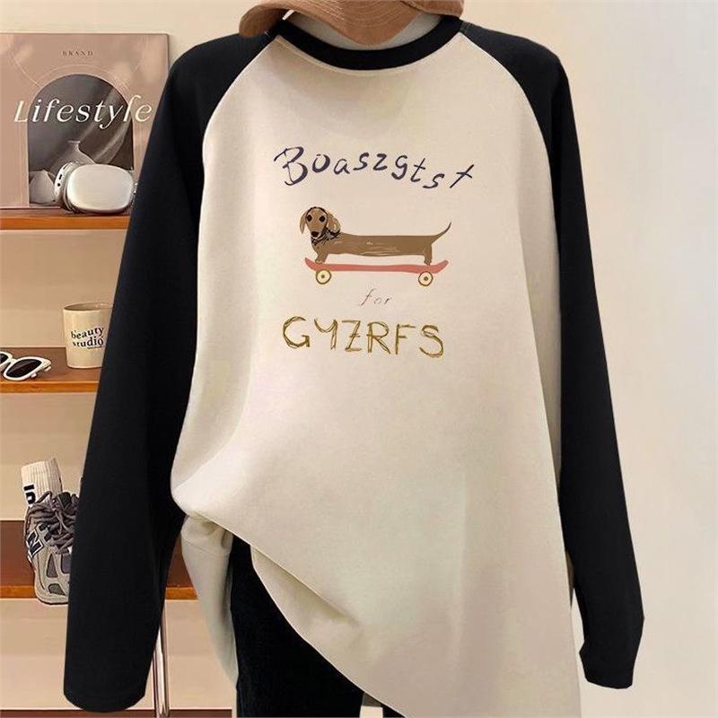 Women's Oversized Fleece-Lined Long-Sleeve T-Shirt - Autumn/Winter Trend