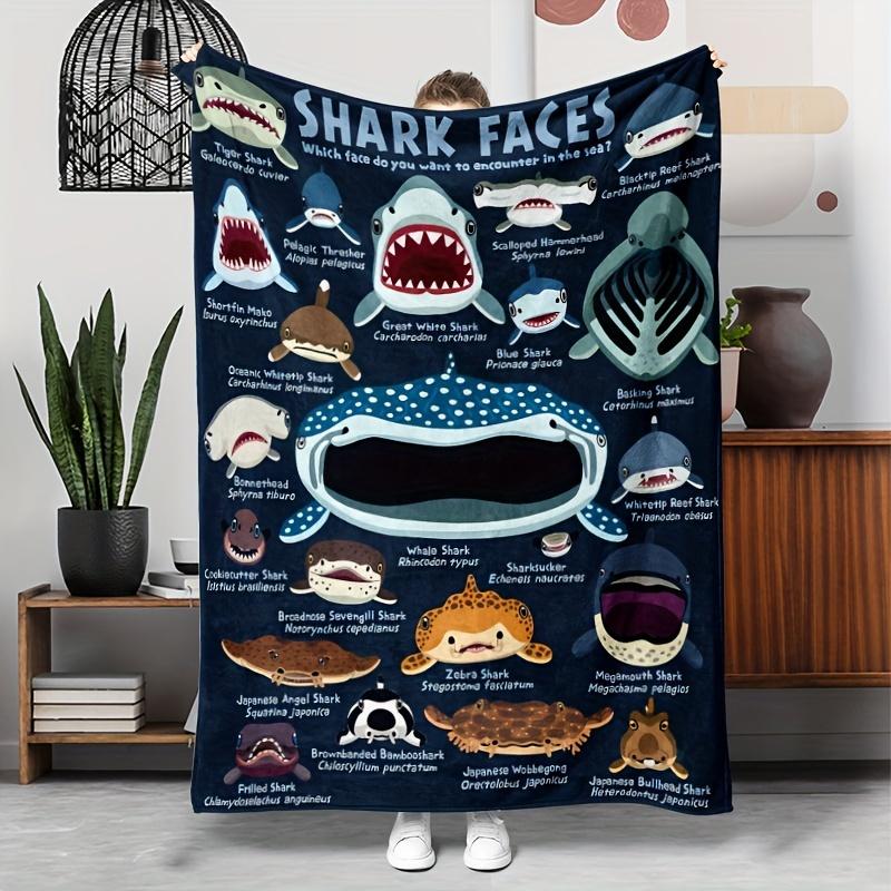 Large Shark Pattern Blanket, Versatile Soft Throw for Napping Sofa Camping Travel, Gift for Family and Friends All Season 75X95CM
