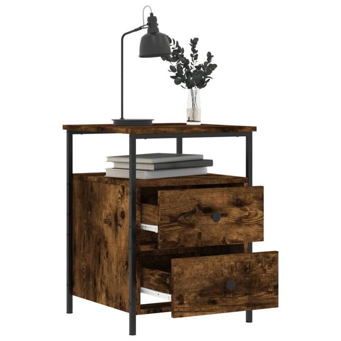 Table de chevet - Maison Exclusive - Chêne fumé - Bois d'ingénierie durable - Cadre en fer, grand rangement