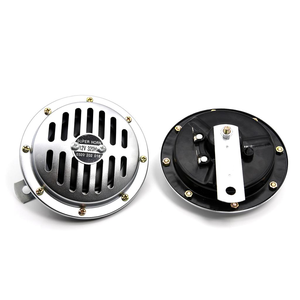 12V Motorcycle Horn Chrome Round Slotted Grille Car Horn Cover Speaker Horns Bike 320Hz 240Hz Fit For Honda for Vehicles Cars