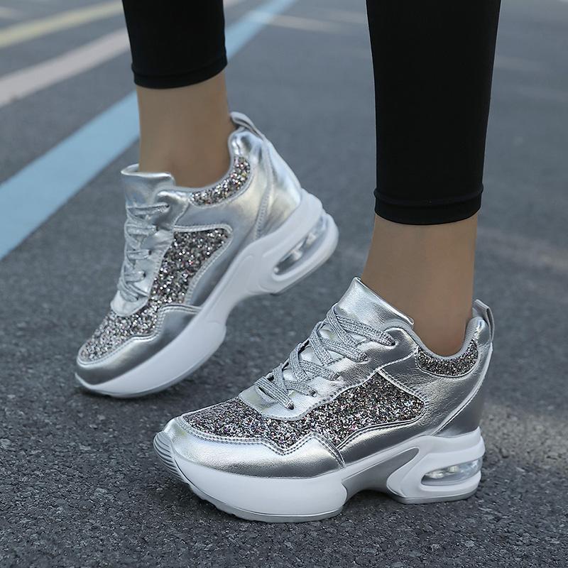Women’s Platform Sneakers Casual Black Gold Silver Height Increase Girls Sneakers Plus Size Women’s Elevator Sport Shoes