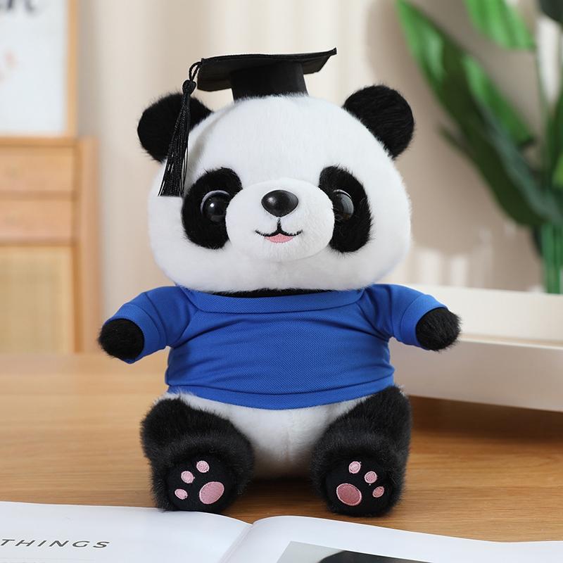 25cm Dr. Panda Plush Toy Dressing Panda Doll Panda Wearing Doctor's Hat Bear Doll Graduation Commemorative Gift For Students