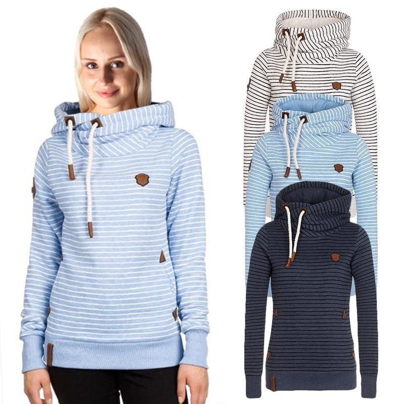 

Women s Striped Hoodie with Pocket & Embroidery - Fleece-lined for Autumn & Winter XL темно-синий