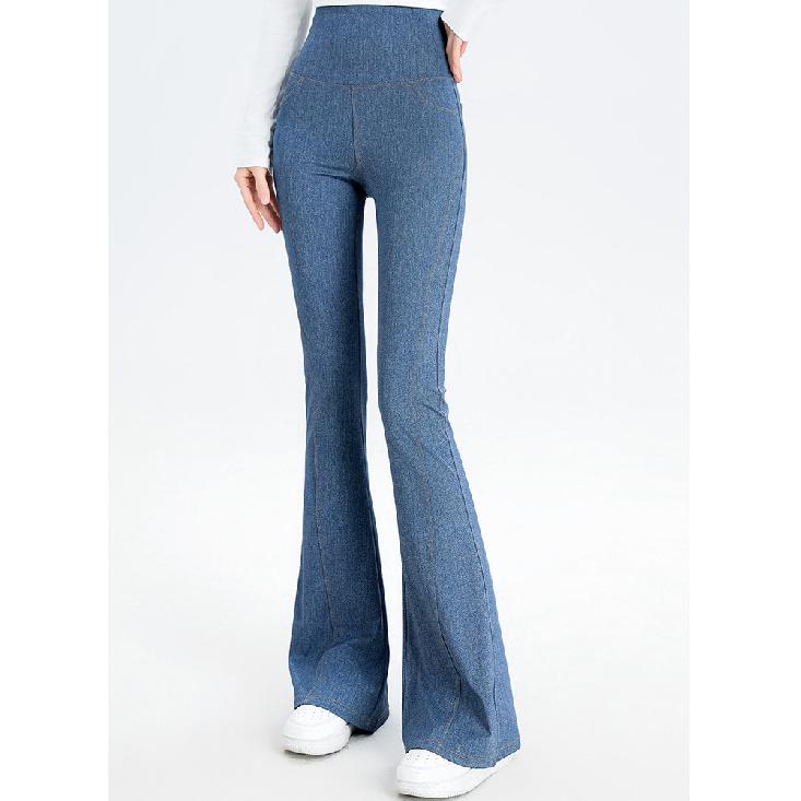 

Джинсовые женские брюки, микро-клеш, леггинсы с высокой талией, для живота, новинка лета, эластичные спортивные брюки для фитнеса и йоги, повседневные джинсы M синий