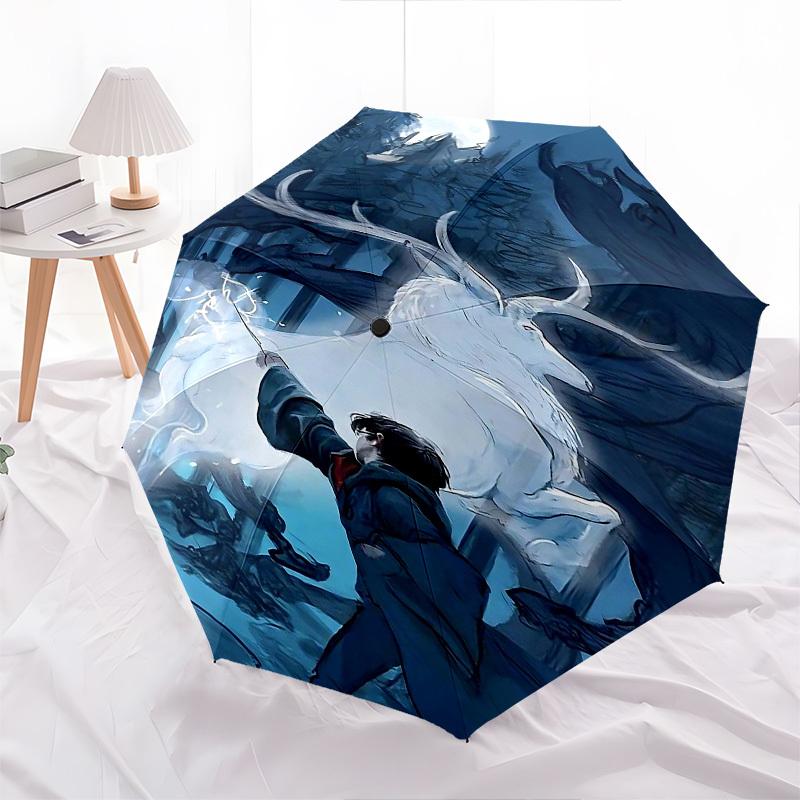 1pc Deer and Harry Potter Automatic Folding Umbrella - Compact 8-Rib Design, Durable Plastic & Iron1063L