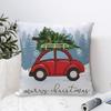 Red Car With Christmas Tree On Roof Pillowcase Printing Fabric Cushion Cover Gift Throw Pillow Case Cover Home 40*40Cm