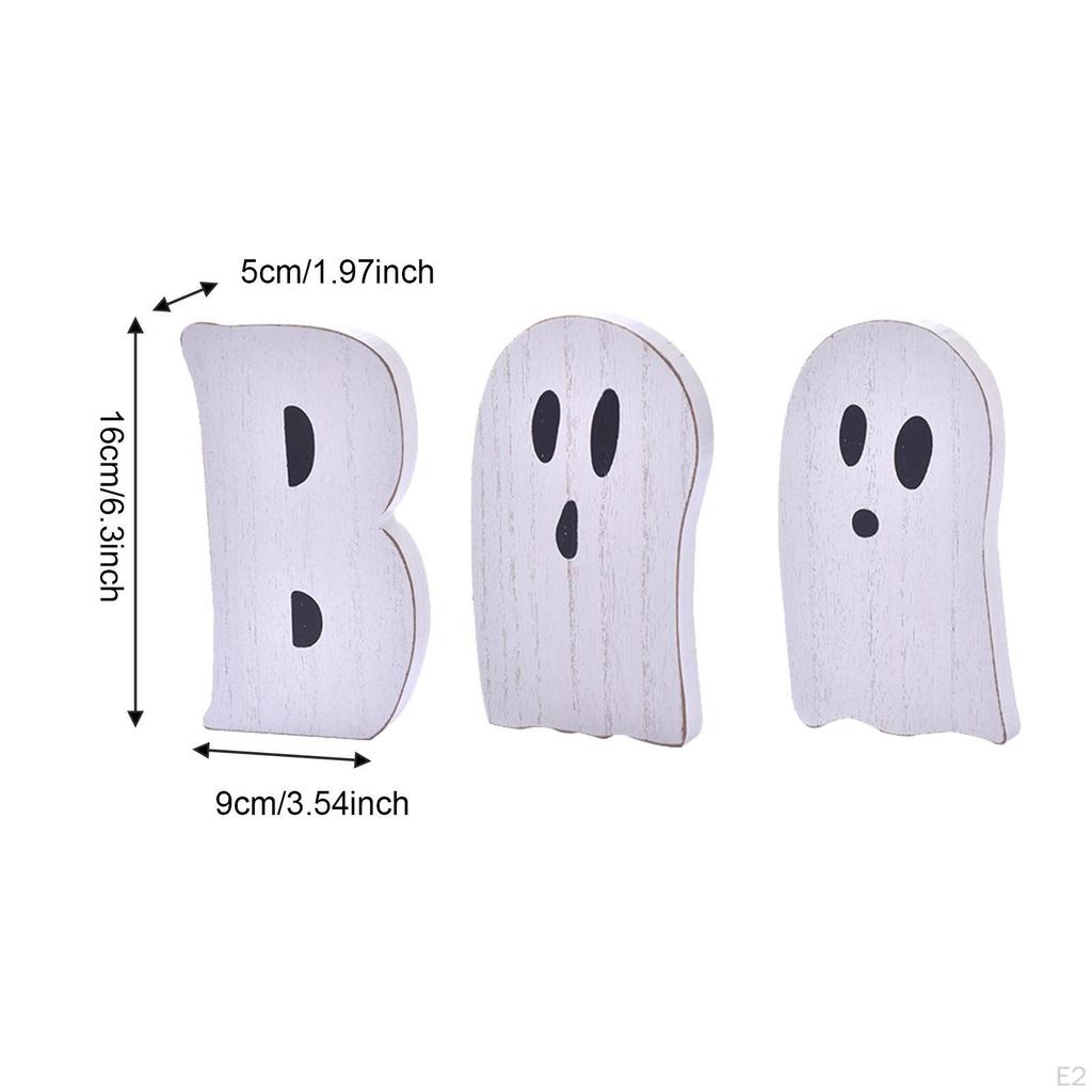 3 Pieces Cute Halloween Decoration, Wooden Signs, Tiered Tray Decor for Shelf Mantel