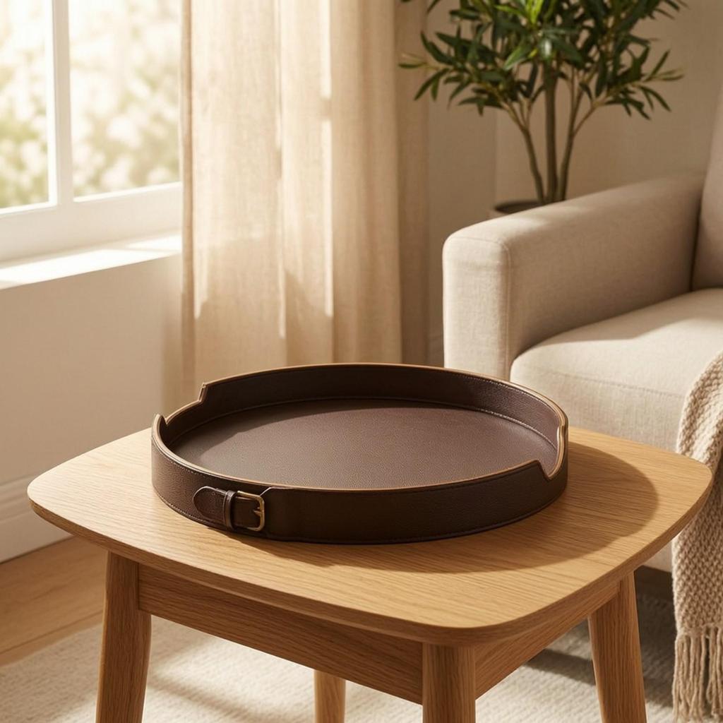 Round Serving Tray Sleek with Raised Rim Modern for Coffee Table