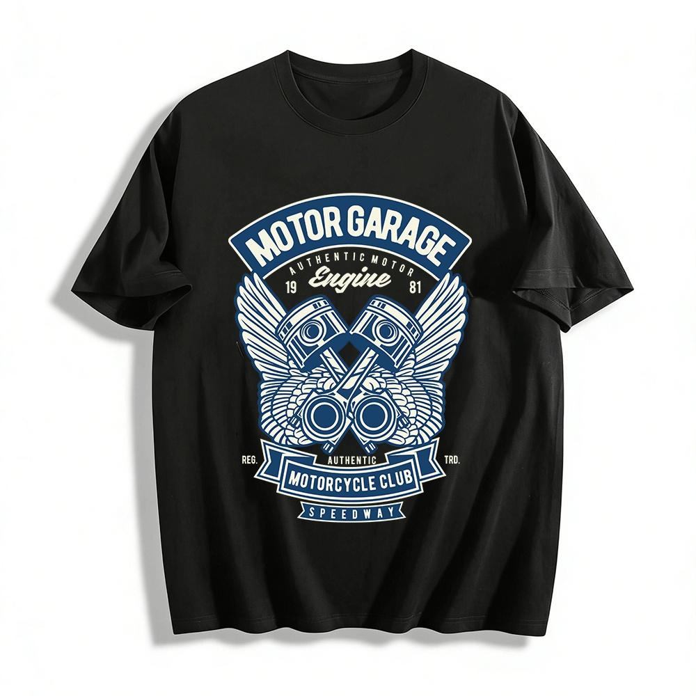 

Vintage Motor Garage Piston Wing Print Tee Motorcycle Club Enthusiast Top Pure cotton T-shirt XXS