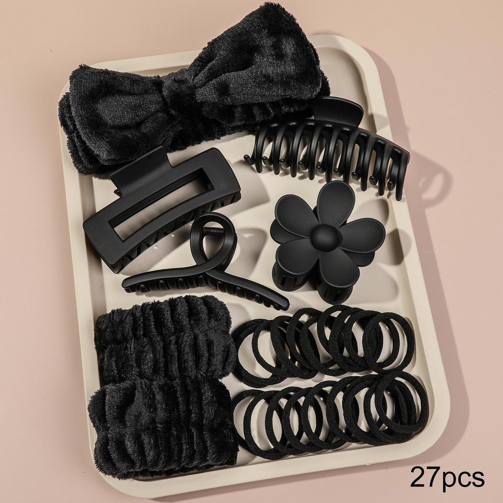 27pcs/set Women's Flowers Hair Claw Clips Hairband Set Headband Velvet Hair Hoop Wristband For Washing Face Skincare Makeup Wear