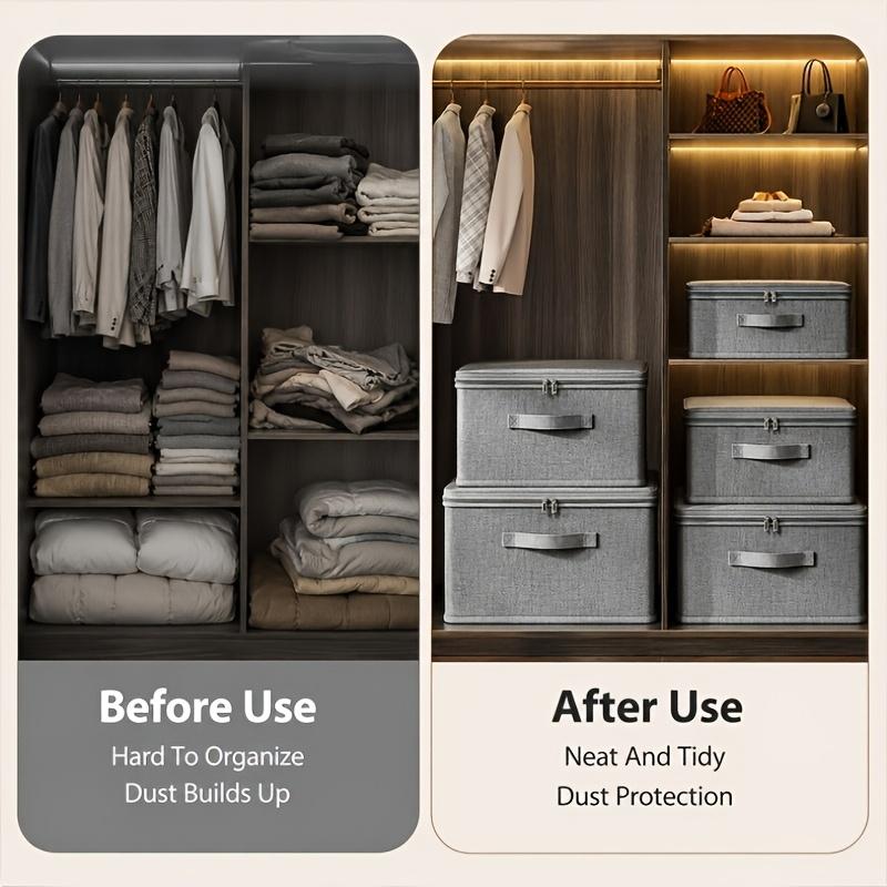 Extra Large Fabric Storage Box Organizer with Lid Collapsible Wardrobe Clothes Storage Bin for Closet Storage Bag