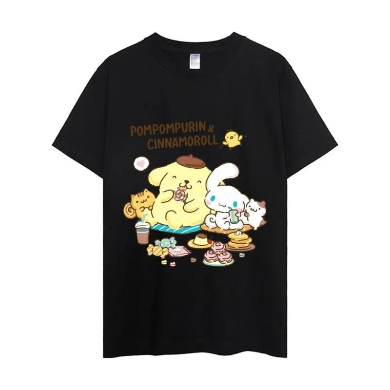 

MINISO Sanrio Pompompurin T Shirt Men Couple Combination Clothes Short Sleeve Collar Fashion Woman Cotton 4XL