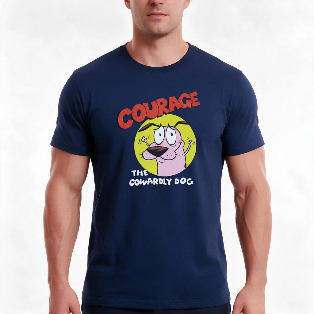 Courage Fearful Dog Tshirt Summer Casual Cotton Tee Oversized Streetwear Tops Vintage Graphic Print Loose Fit Short Sleeve