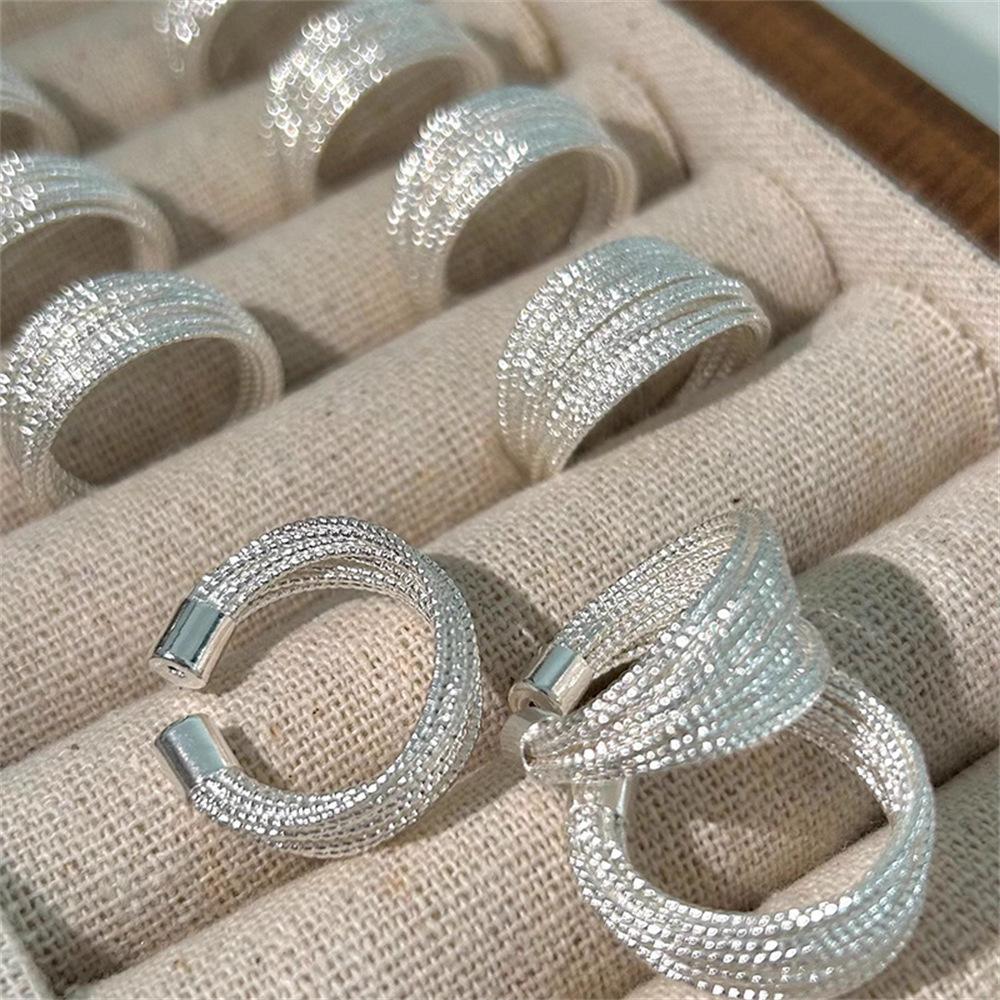 Heavy industry fine flash multi-layer silver wire ring fashion personality temperament versatile niche design ring jewelry