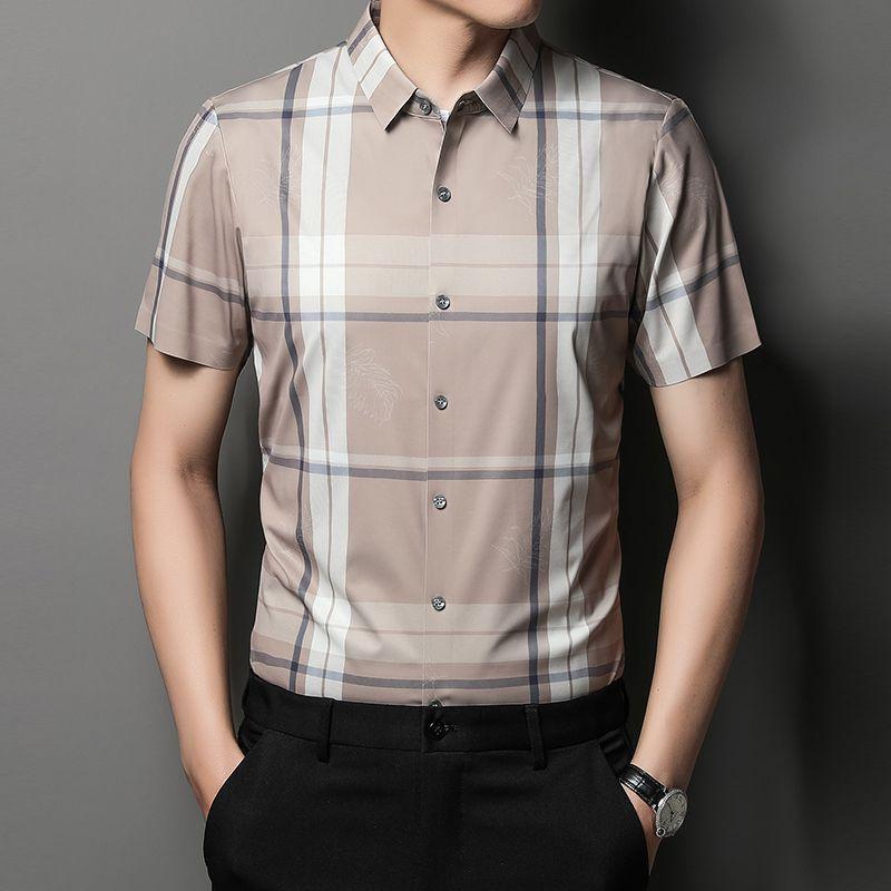 Новая мужская повседневная свободная тонкая клетчатая мужская рубашка с коротким рукавом — фото 4