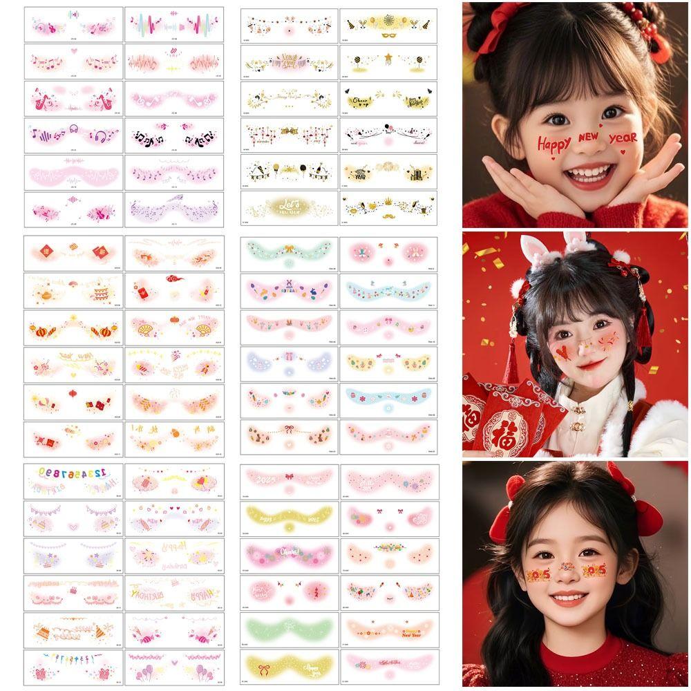 12 Pcs Trendy Glitter Face Tattoo Red Waterproof Face Makeup Patches DIY Temporary Tattoo Sticker Girls