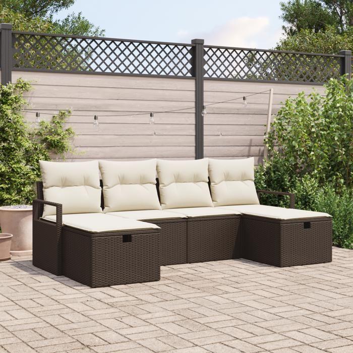 VidaXL Set de canapé de jardin modulable 6 pièces avec des coussins en poly rattan marron. Il est résistant aux intempéries 3359217