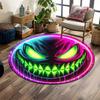 Neon Glowing Evil Face Design Print Round Rug, Living Room, Bedroom, Playroom Carpet, Non Slip Floor Mat, Gift