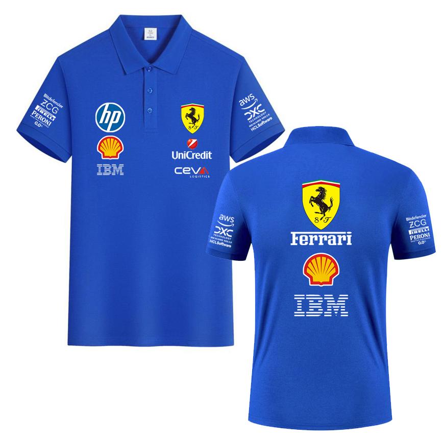 Arai Zomer  Puur Katoen F1 Raceteam Uniform T-shirt Korte Mouw Ferrari Poloshirt Veelzijdig Topje 3XL blauw