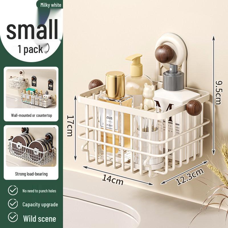 No-Drill Suction Cup Bathroom Shelf & Facial Wipes Storage Box
