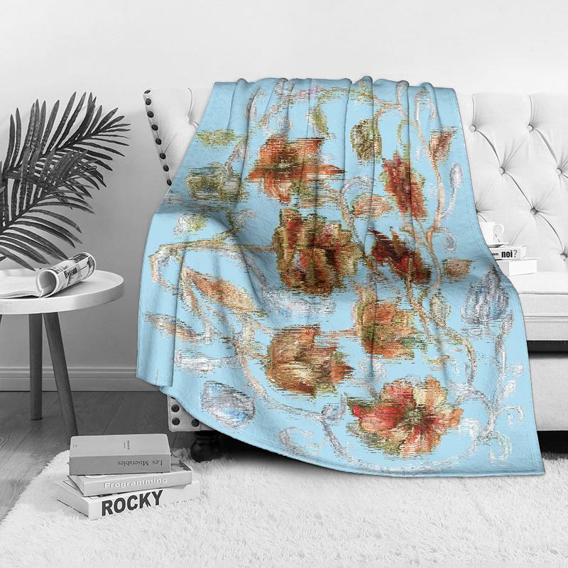 Soft Plush Throw Blanket with Watercolor Floral Pattern for Sofa Bed Living Room Bedroom Decoration Gift
