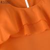ZANZEA Women Summer Ruffled Layered Round Neck Short Sleeve Blouses