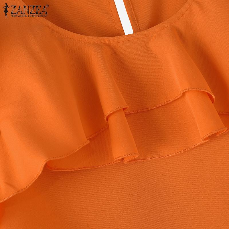 ZANZEA Women Summer Ruffled Layered Round Neck Short Sleeve Blouses