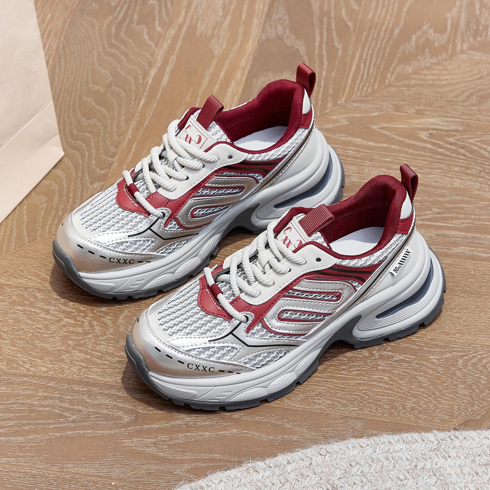 

Platform women s spring and summer new design sense retro silver heightening sports shoes versatile casual shoes 37 бордовый